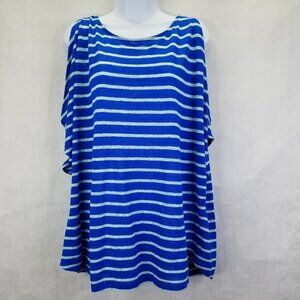 Tommy Bahama Linnea Cresthaven Top Sz XL Linen Striped Blue Cold Shoulder Tunic